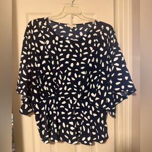 Umgee Womens Dalmation Print Dolman Sleeve Blouse Top Plus Size 1XL Navy White